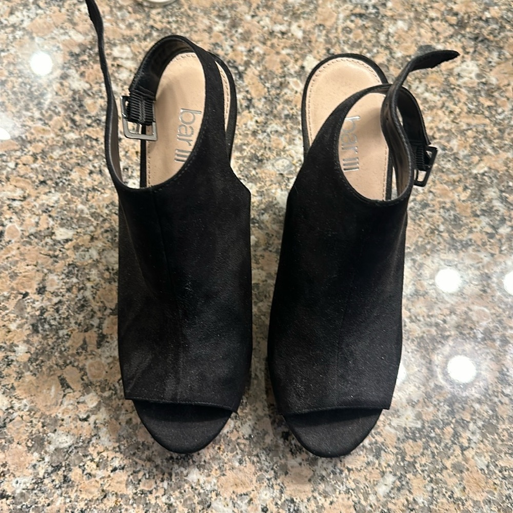 Black suede wedges , haven’t been work outside. Wore inside for an event.